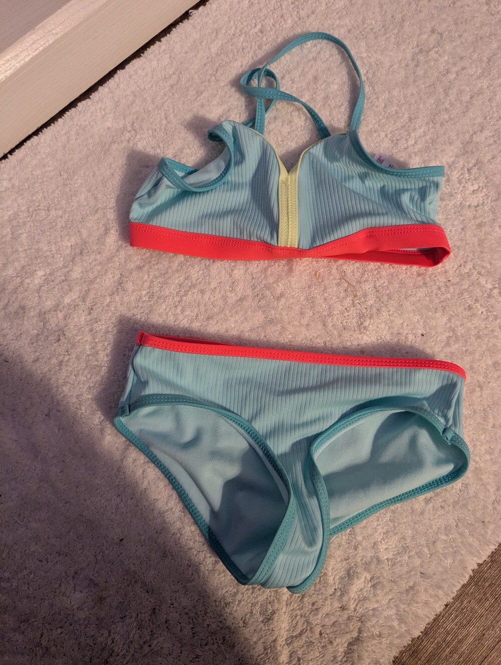 Justice Light Blue Girls Two-Piece Bikini with Coral Trim